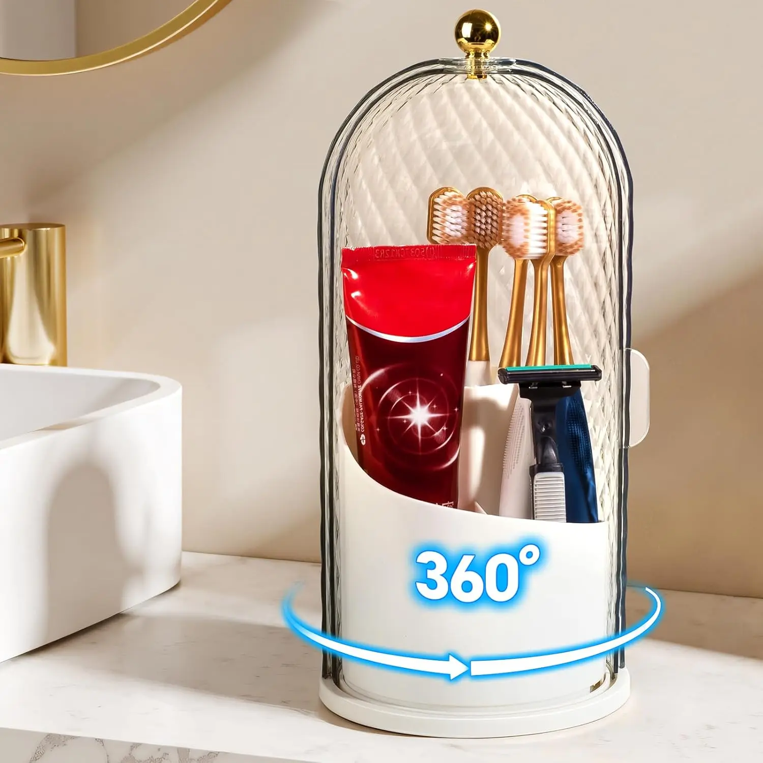 

Держатели для зубных щеток на 3 слота с крышкой, вращающиеся скрытые держатели для зубных щеток для ванной комнаты, настольный держатель для зубных щеток с крышкой