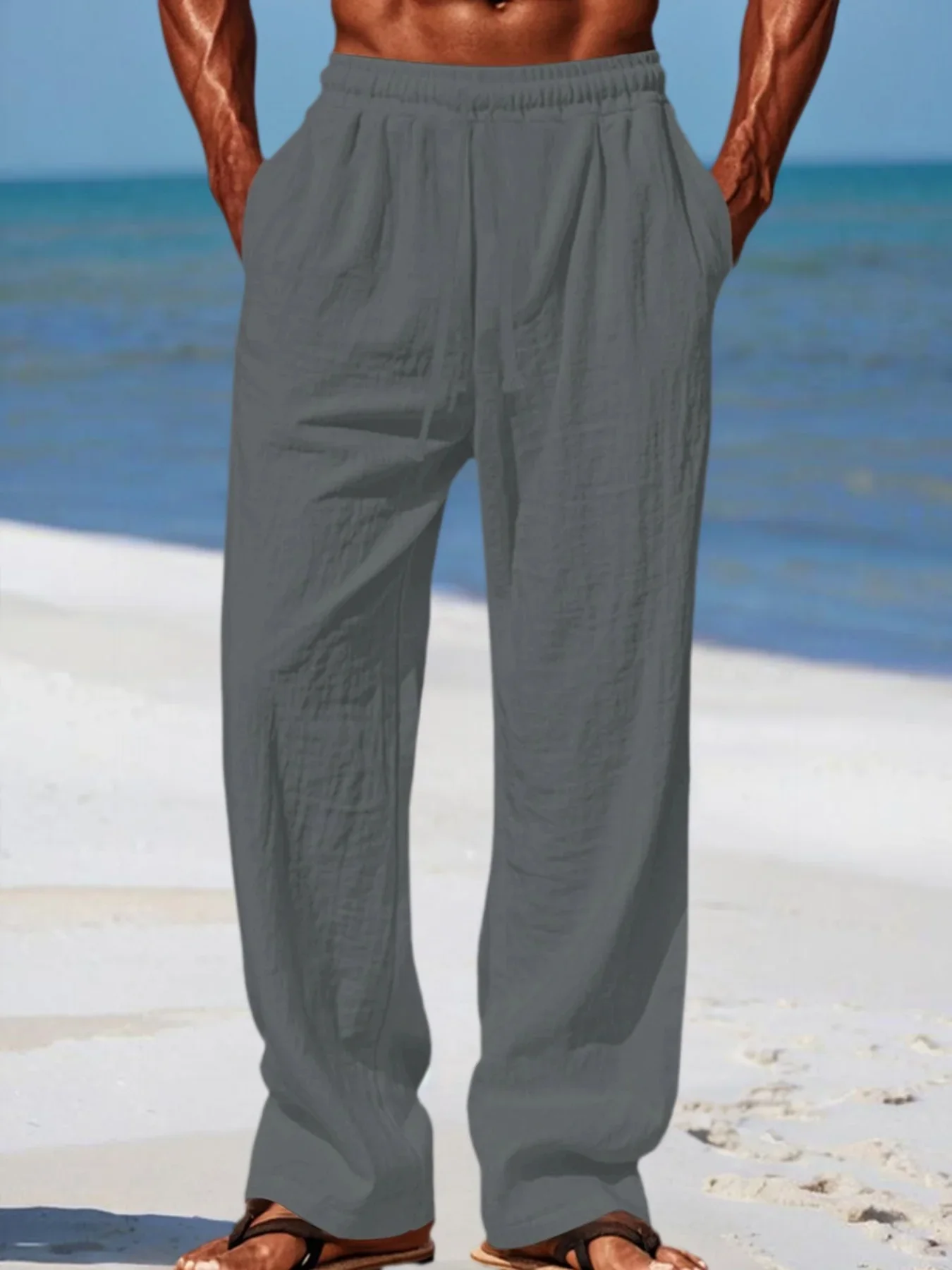 Summer Men's Loose Breathable Pants Sweatpants Hawaiian Vacation Beach Casual Straight Pants Male Drawstring Wide Leg Pants