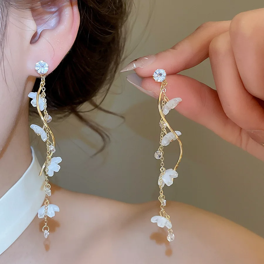 Stud Earrings Flower Love Tassel Sweet Feminine Premium Lightweight Comfortable Silver Post Office Commute Evening Jewelry
