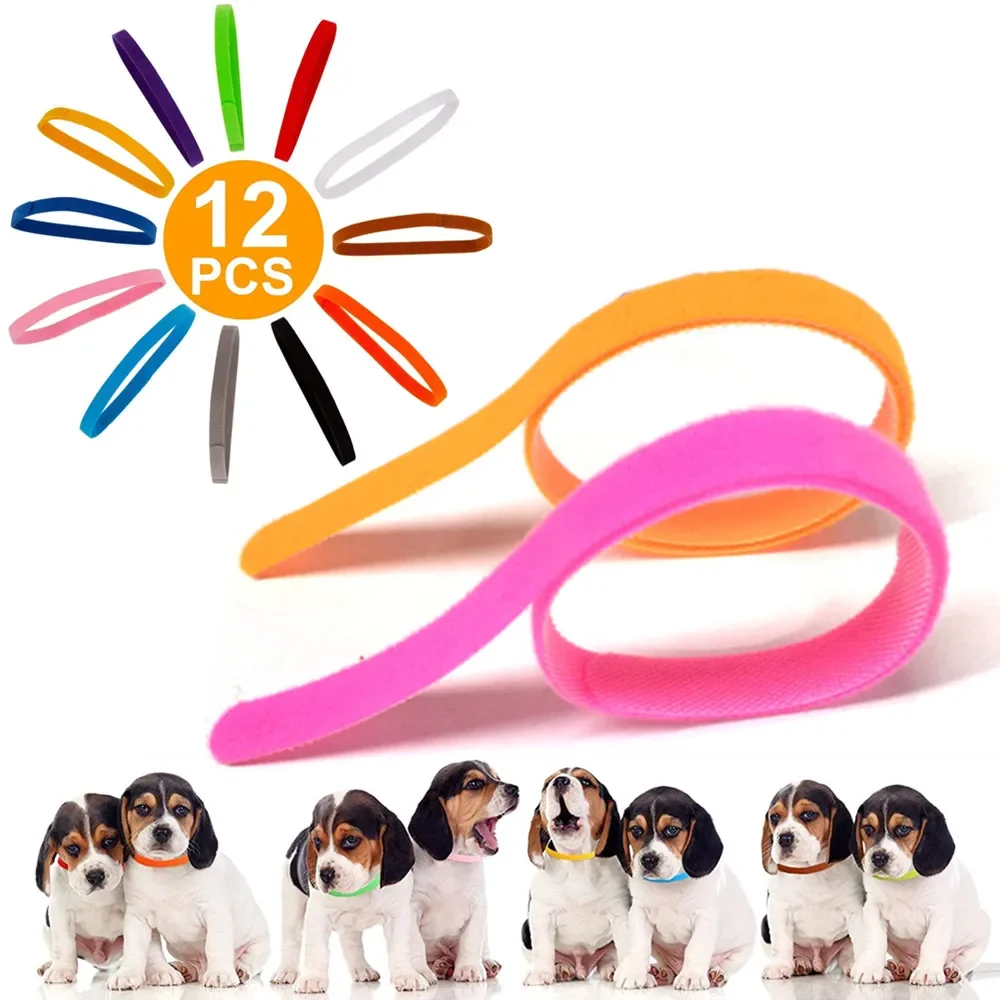 12 Pcs/Set Soft Nylon Puppy Newborn Pet ID Identify Collars Adjustable Colorful Whelping Small Dogs Cats Kitten Velcro Collars