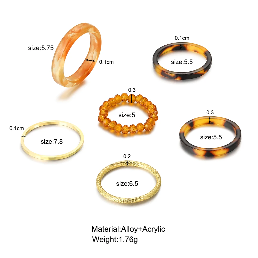 Vintage Acrylic Ring Colorful Rice Bead Rings For Women Exquisite Simple Finger Rings Joint Ring Set Fashion Trendy Jewelry Gift