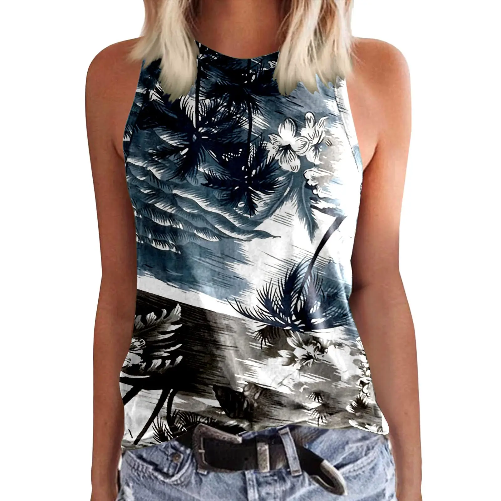Kolorowe kwiatowe podkoszulki z nadrukiem 3D moda damska O-Neck kamizelka bez rękawów Streetwear letnia Casual Camisole dziewczyna odzież damska — zdjęcie 3