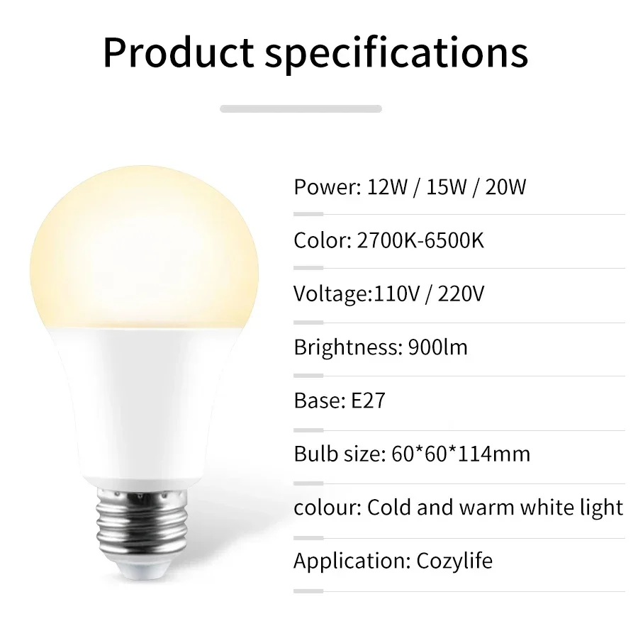 220V 110V E27 WiFi Smart LED Light Bulbs Cozylife App Tuya/Smart Life 10W 12W 20W LED Lamp Alexa Google Home Vioce Control