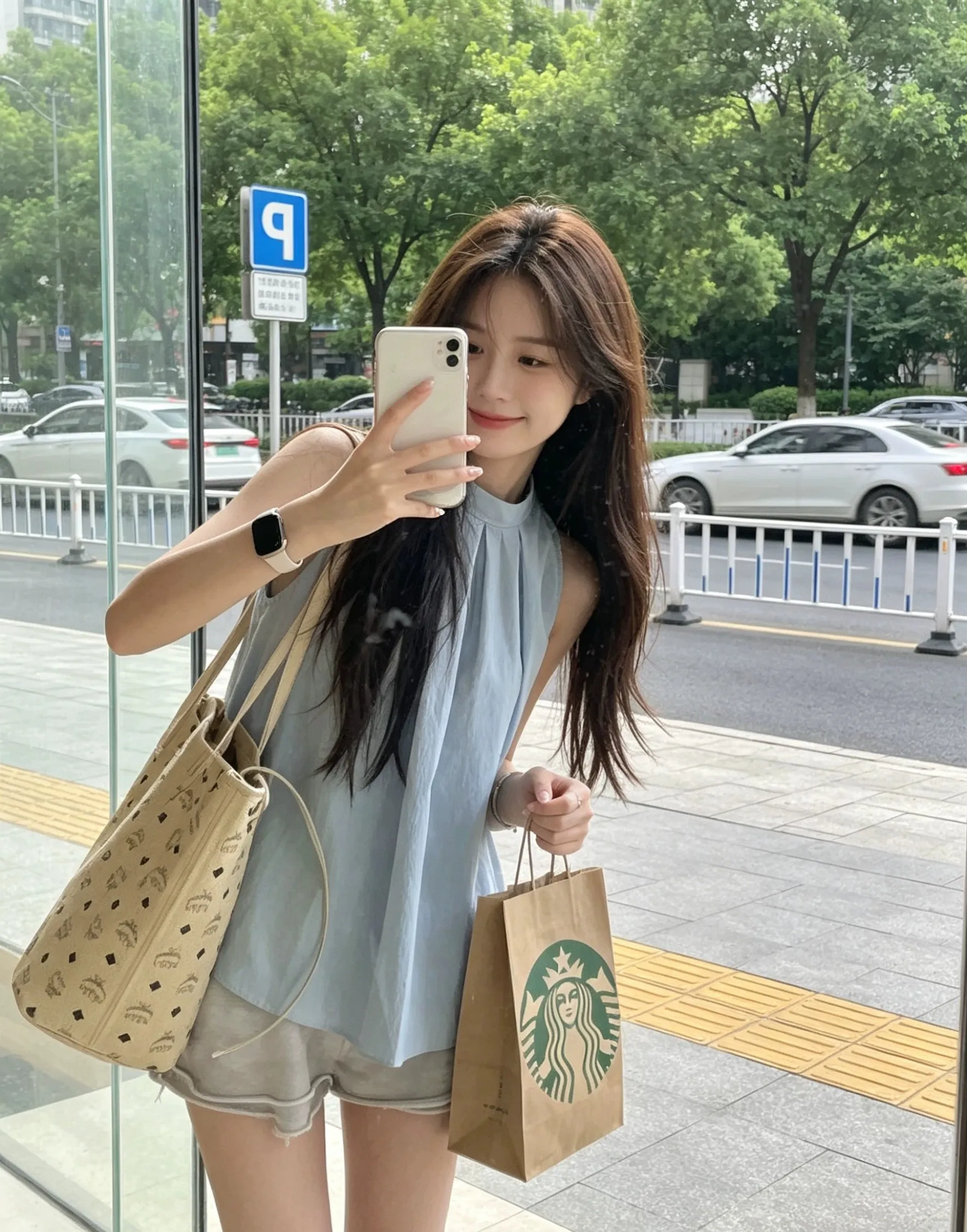 Sweet Style Women's Vest Summer Outdoor Wear Blue Shirt Hanging Neck Strapless Loose Sleeveless Top Breathable Casual Citywalk