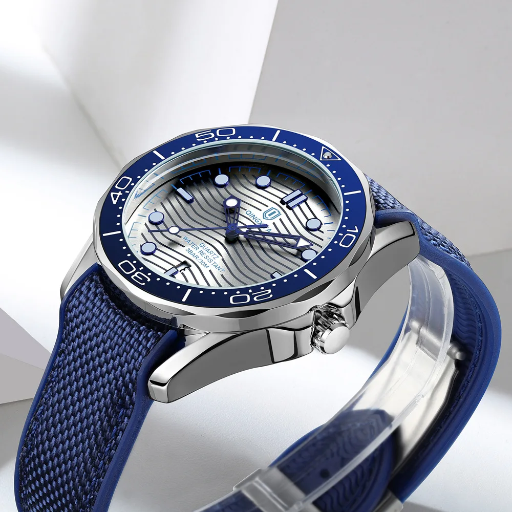 Cool Ocean Attribute Wavy Pattern High-end Quartz Watches Men Personality Hot Selling Creative Nylon Strap Luminous Watch Clock