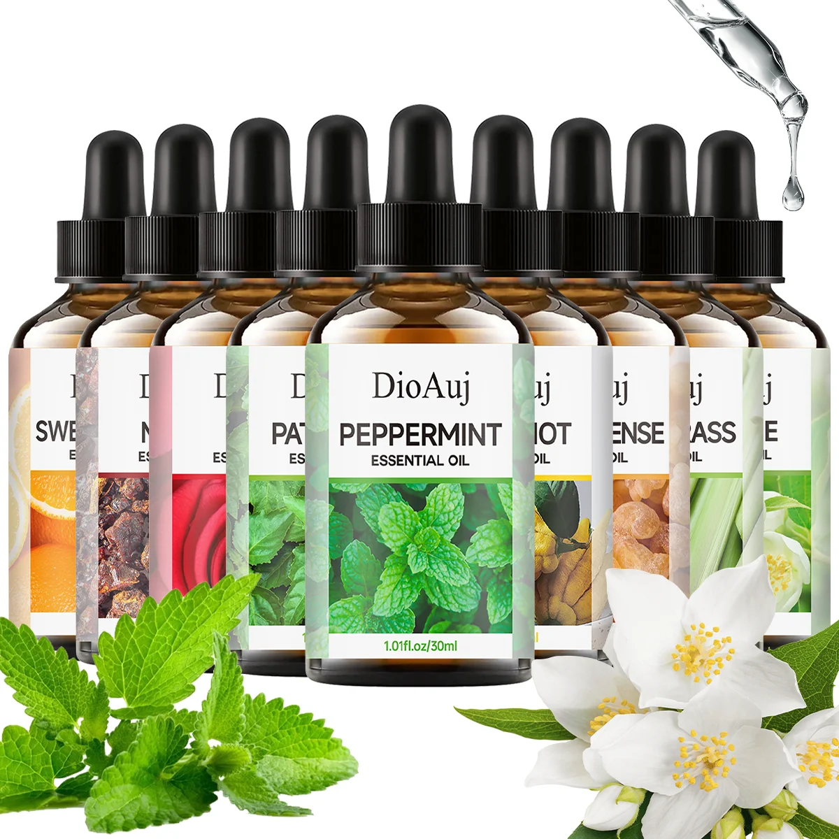 DioAuj 1 قطعة زيت عطري للعلاج العطري 30 مللي النعناع باتشولي الورد البرغموت الياسمين الحلو البرتقال لوبان عشبة الليمون الروائح