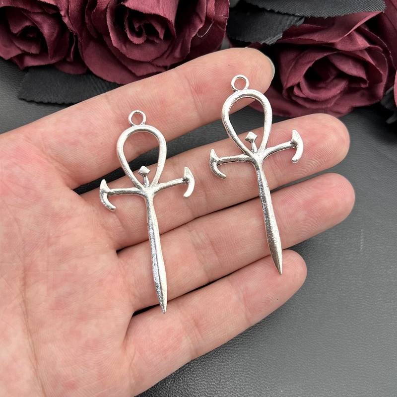 5pcs Charms Cross Forked 63x29mm Antique Silver Color Plated Pendants Making DIY Handmade Tibetan Silver Color Jewelry