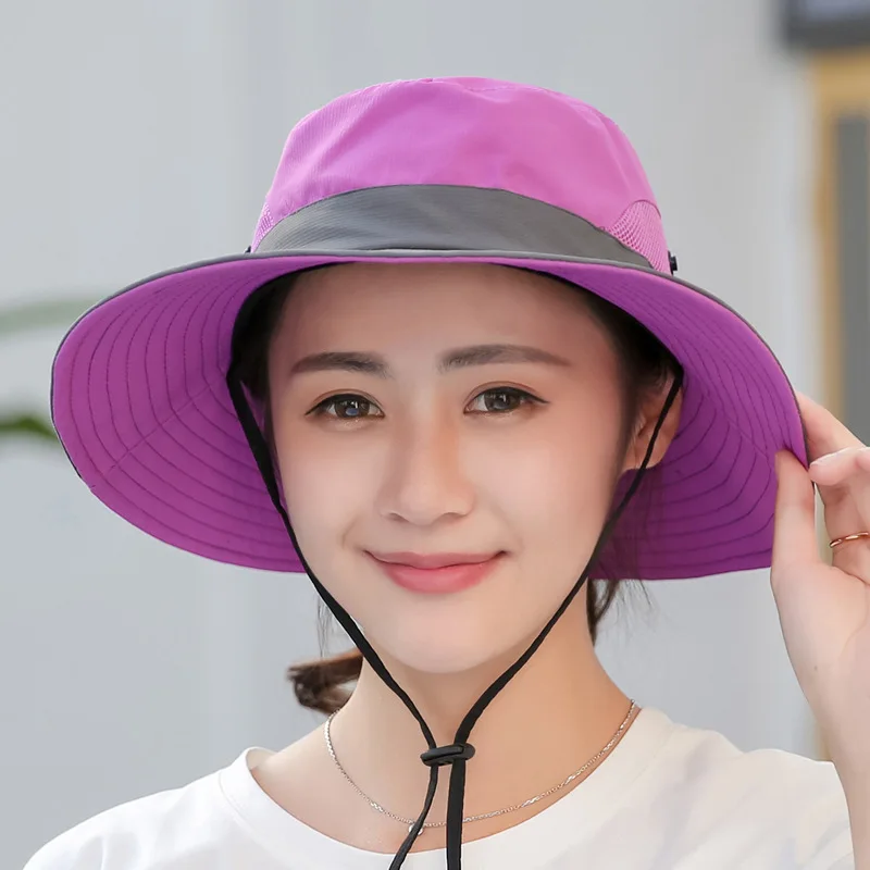 UV Protection Foldable Bucket Hats for Women Horsetail Hole Fisherman\'s Hat Big Wide-Brim Visor KidsFishing Hunting Climbing Cap