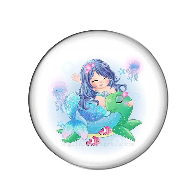 Cute cartoon beauty Mermaid 8mm/10mm/12mm/18mm/20mm/25mm Round photo glass cabochon demo flat back Making findings