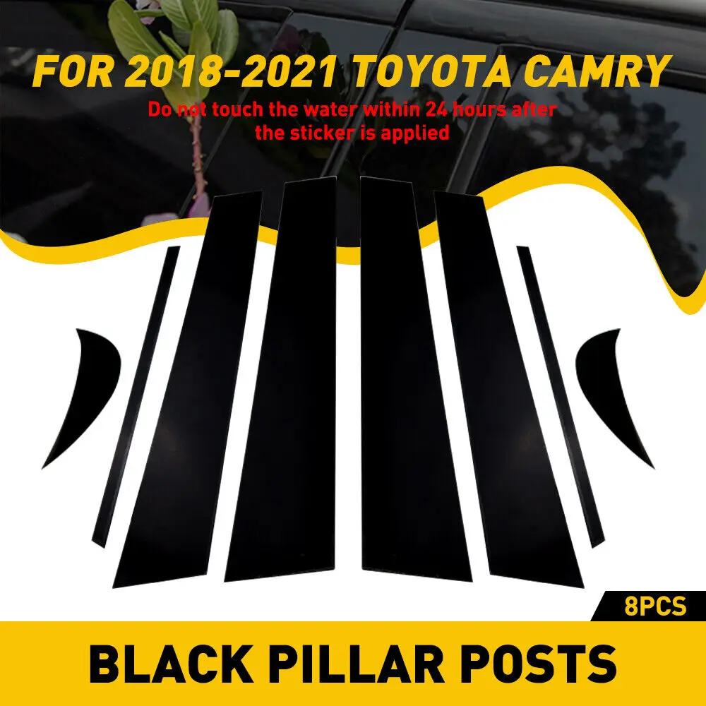 

8X Car Pillar Posts Trim Decorative Cover For 2018-2021 Toyota Camry Accessories