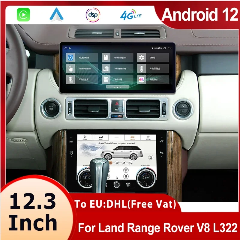 Car Multimedia Video Player For Land Rover Range Rover V8 L322 2002-2012 Android 12 Radio GPS Navi Carplay AC Panel Head Unit 4G 