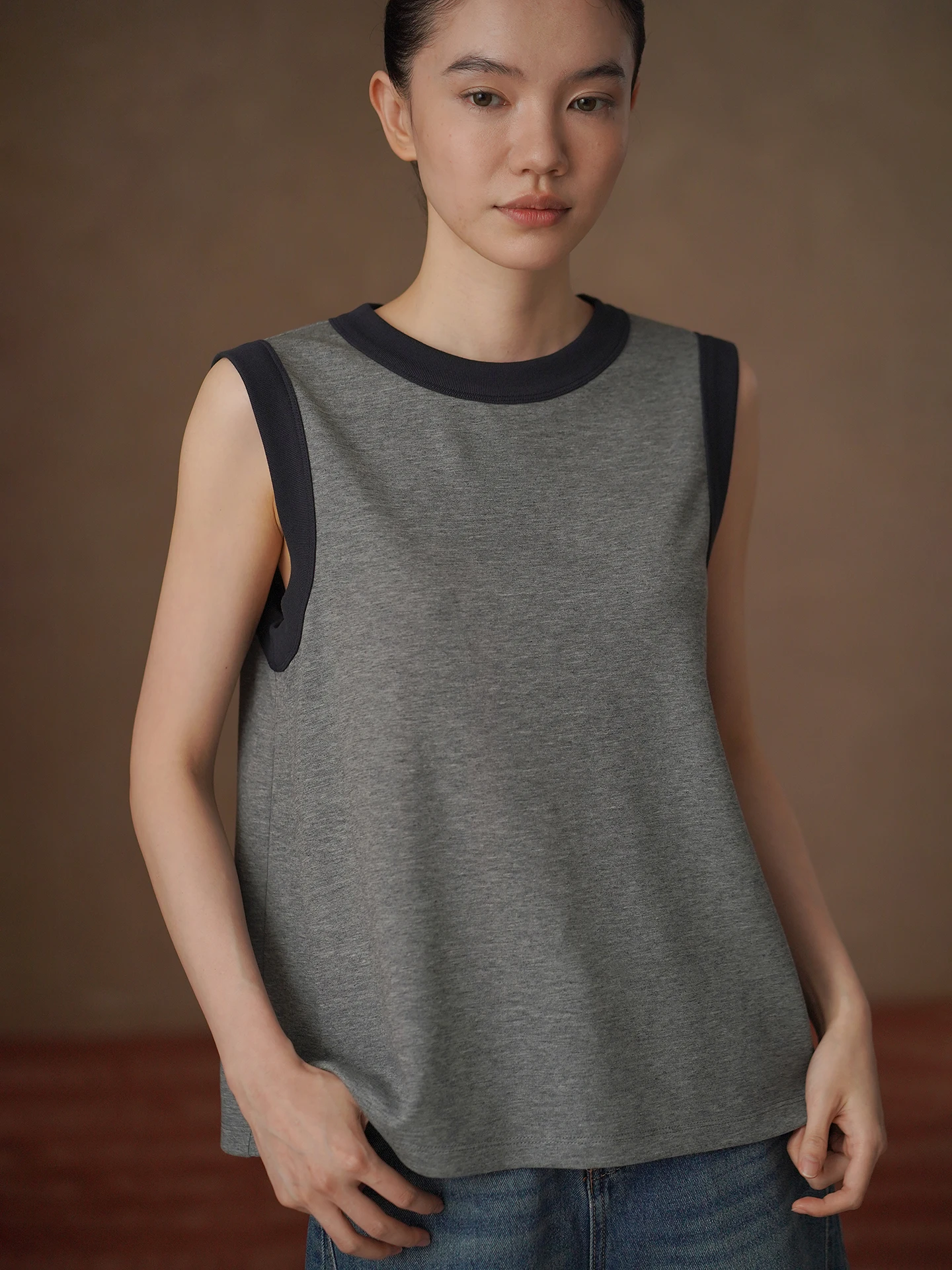 Casual Straight Leg Vest Women's Fashion Color Block Sleeve Capri Length Button up Casual Wear to Work Summer Regular Fit