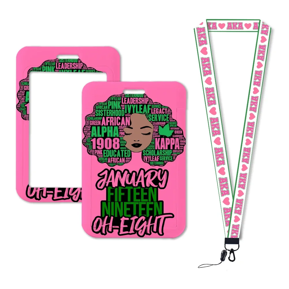 Wholesale Card Sleeve Protector Sorority Custom Fashionable Personality Name Id Card Badge Holder With Ribbon Lanyard