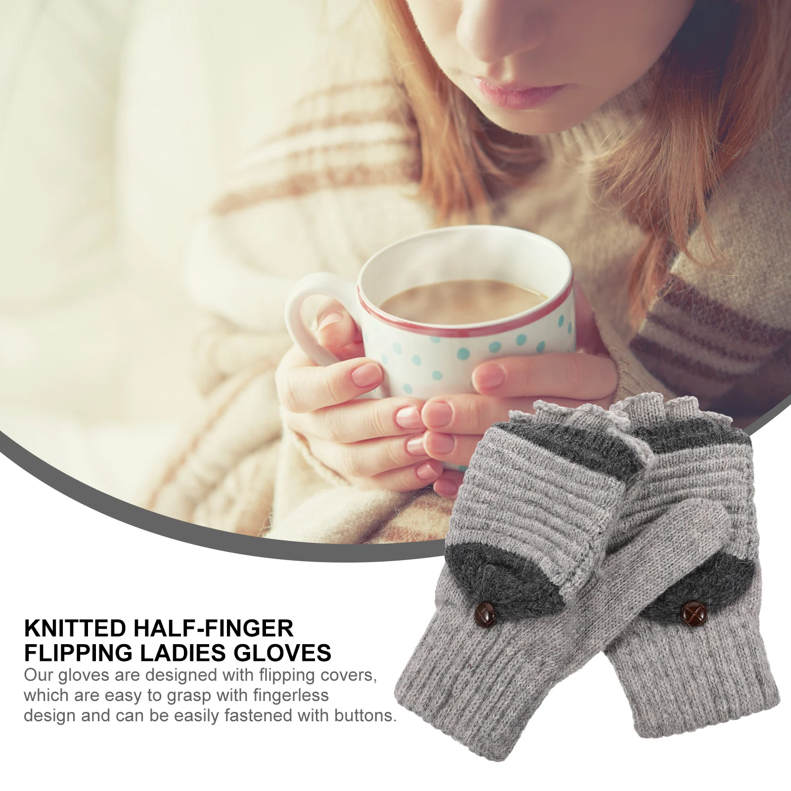

1Pair Winter Warm Convertible Gloves Women Mitten Half Finger Knitted Durable Clamshell Design Thermal Hands Warmer Unisex Long