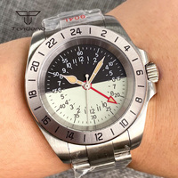 Tandorio Automatic NH34 GMT Two Tone Dial Stainless Steel 39mm Men's Watch Sapphire 24H Bezel Waterproof Glide Clasp Green Lume