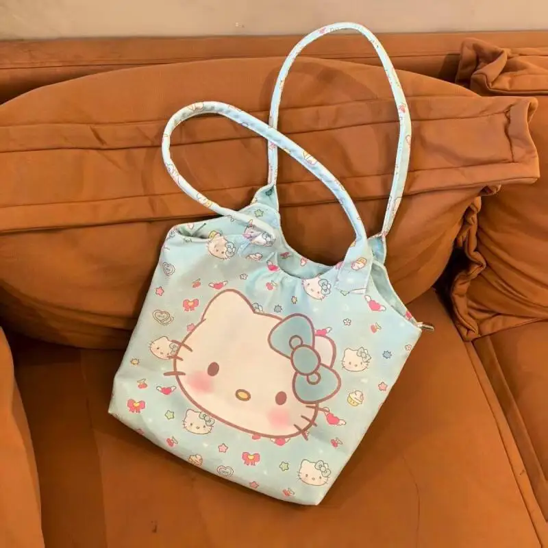 سانريو حقيبة كتف كرتونية جديدة كيتي حقيبة كتف سعة كبيرة موضة حلوة نمط طالب فتاة متجر حمل حقيبة كتف