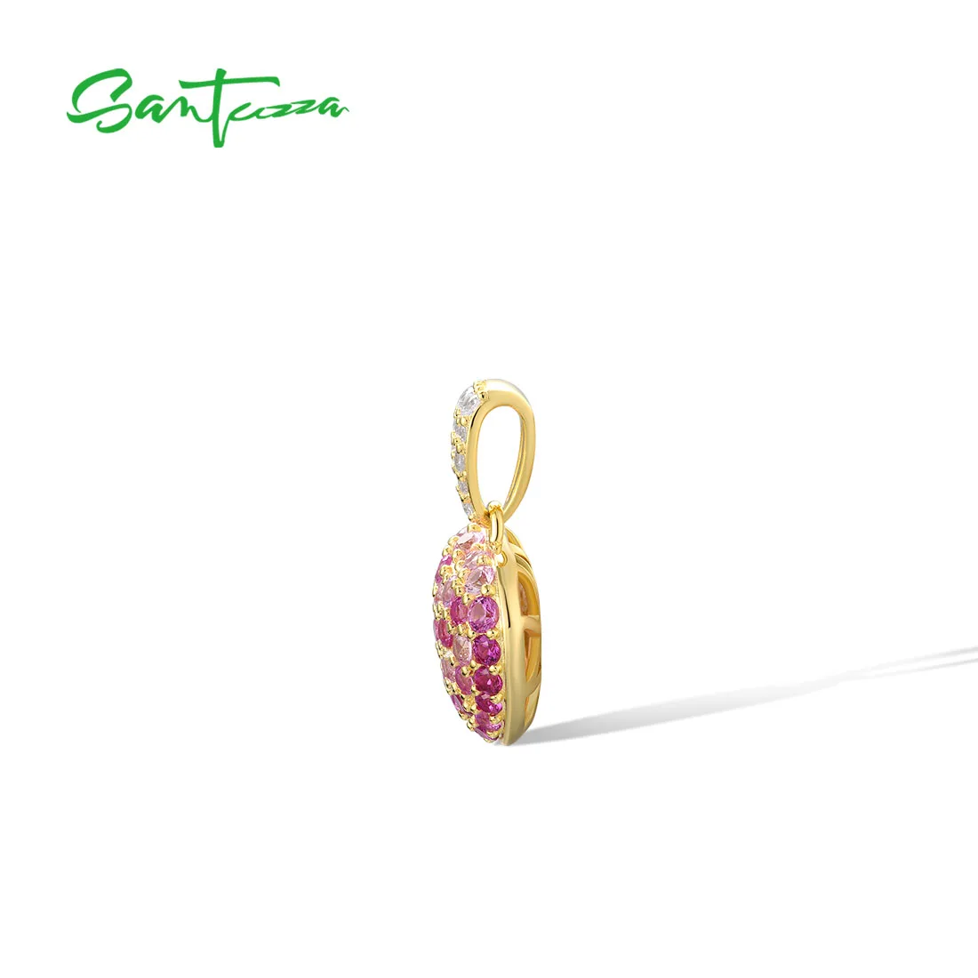 SANTUZZA Authentic 925 Sterling Silver Pendant For Women Synthetic Blue Spinel Pink Sapphire Heart Delicate Gifts Fine Jewelry