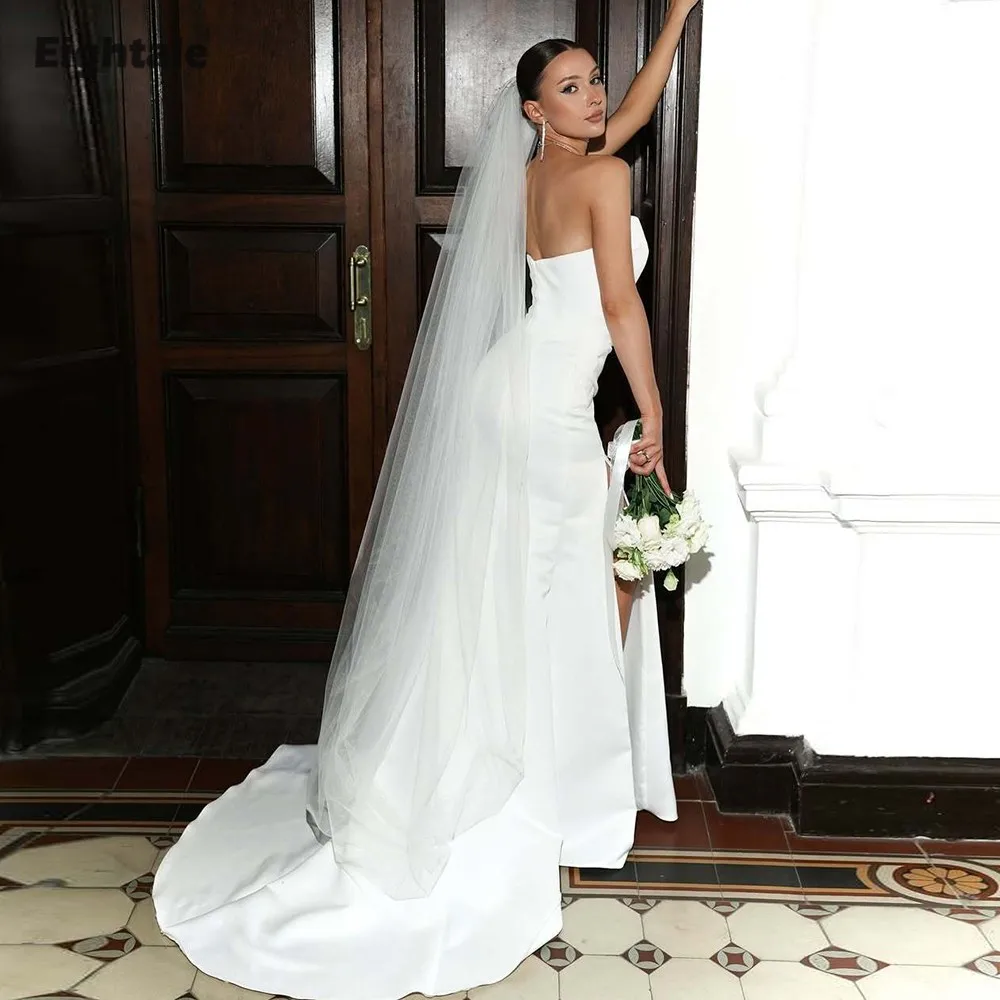 

Eightale Arabic Wedding Dresses Customized Strapless Pleats High Side Slit Ivory Mermaid Bridal Gowns Vestidos De Novia