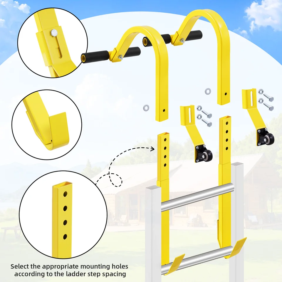 vikofan 2 Pcs Ladder Roof Hook Ridge Aluminum Ladder Stabilizer 500Lbs for Roof with Wheel for Safe and Easy Access vikofan 2 Pcs Ladder Roof Hook Ridge Aluminum Ladder Stabilizer 500Lbs for Roof with Wheel for Safe and Easy Access