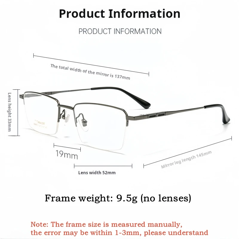 YIMARUILI Business Pure Titanium Men's Optical Prescription Half Frame Glasses Myopia Hyperopia Progressive Recipe Eyewear 900ZM