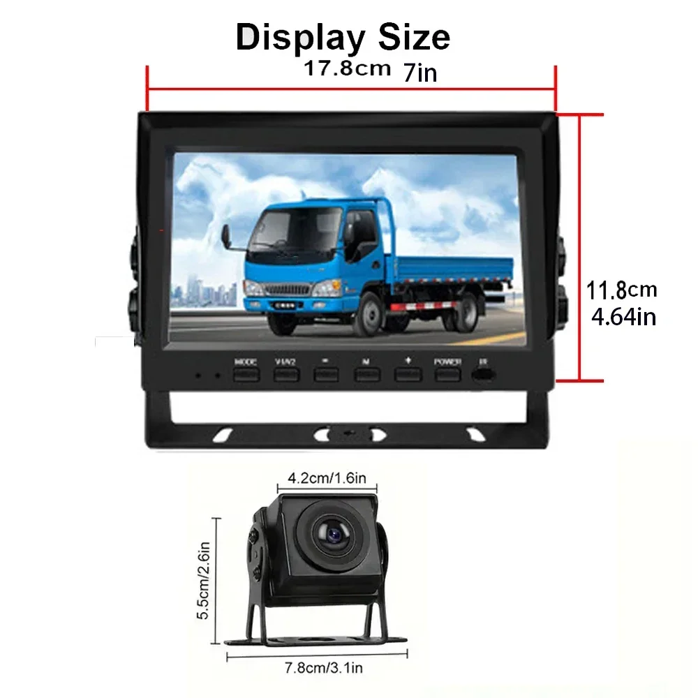 QueenDer 7''Dual Split Monitor+2x AHD 1080P Backup Camera DVR System For Trailer Truck RV 4PIN extension cables