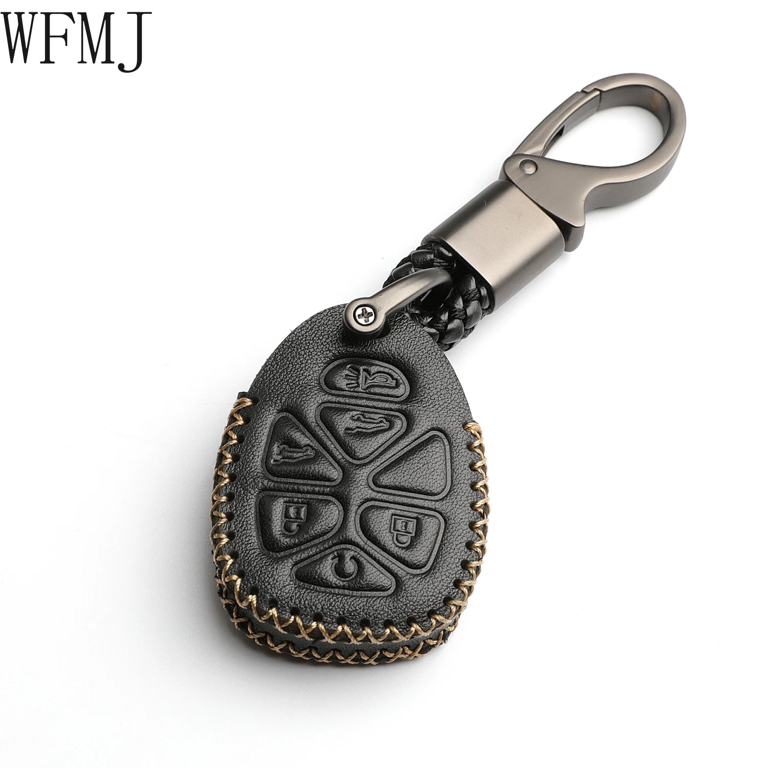 WFMJ Leather for GMC Acadia Yukon XL Cadillac Escalade Chevrolet Suburban Tahoe 6 Buttons Key Case Cover Fob Chain