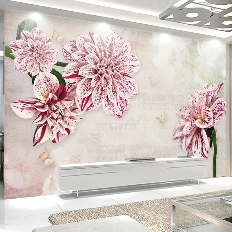 Custom Photo Wallpaper 3D Stereo Pink Flowers Nordic Style Murals Living Room Bedroom Romantic Backdrop Home Decor Wall Paper