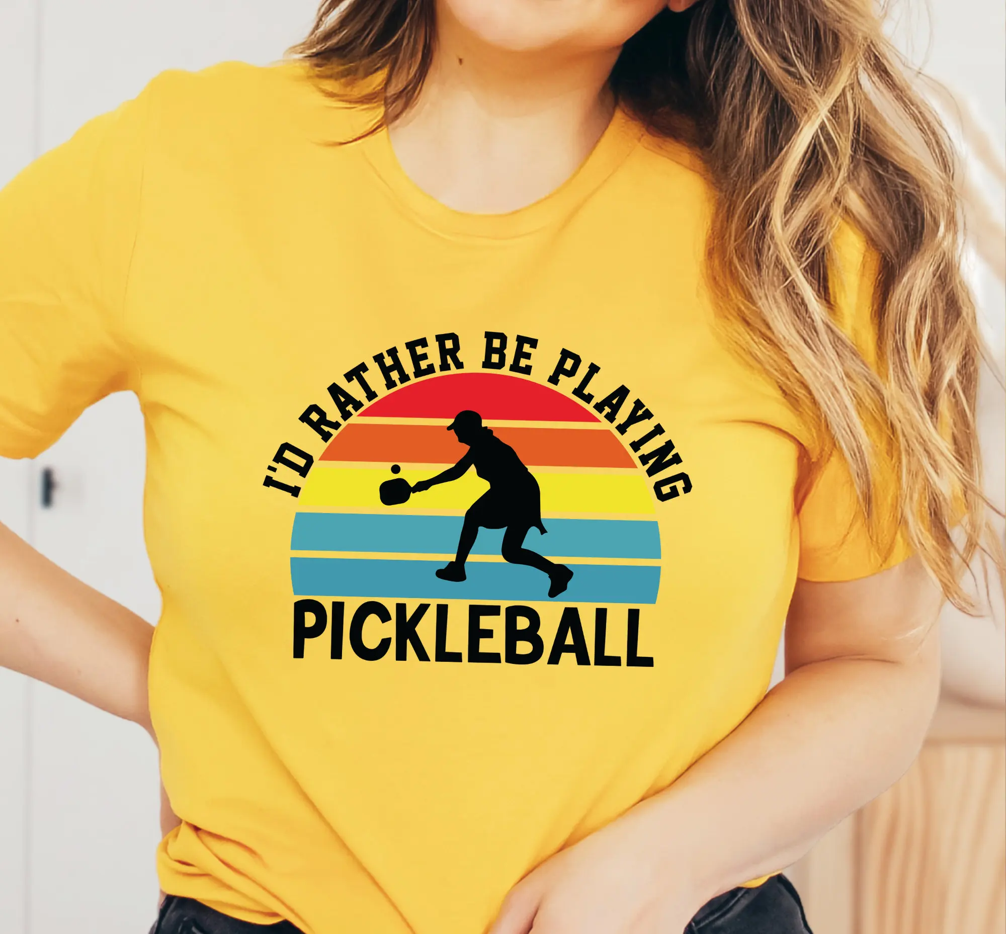 I'd Rather Be Playing Pickleball Retro T Shirt Funny Pickle Ball Team Cute Present For Pickleballer Lover