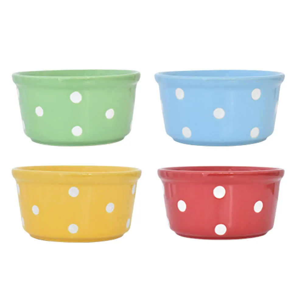 

4Pcs Dot Printed Ceramic Dessert Baking Cups Mousse Pudding Jelly Mold Creative Baking Bowls for DIY Bakeware