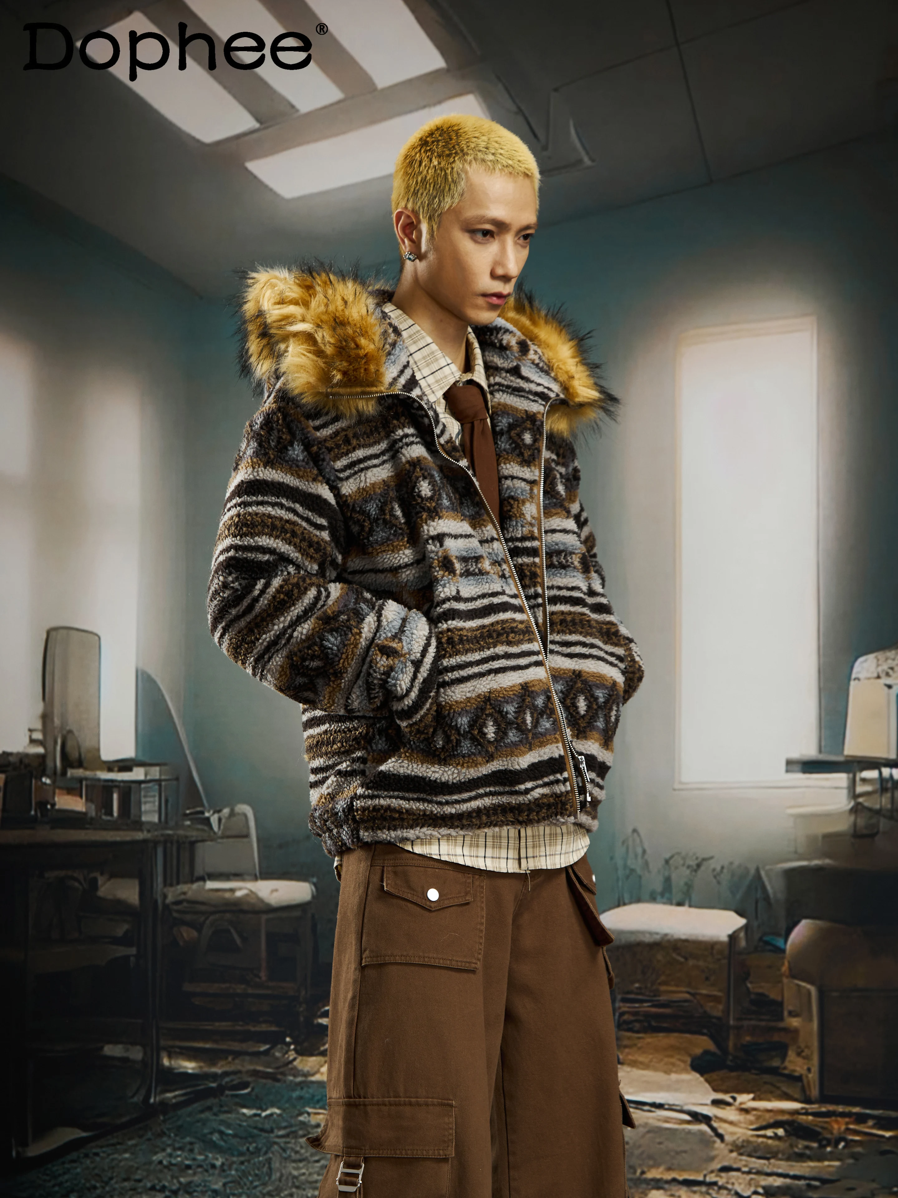 

Winter Thickened Warm Ethnic Style Loose Cotton Jacket Fashion Trend Hooded Zipper Coat Unisex