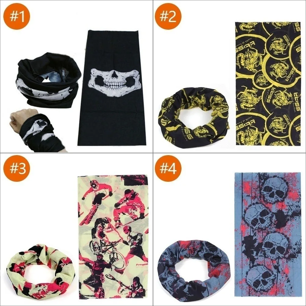 Máscara de media cara Tubular de tubo de calavera multifunción sin costuras, diadema, Bandana, calentador de cuello, negro