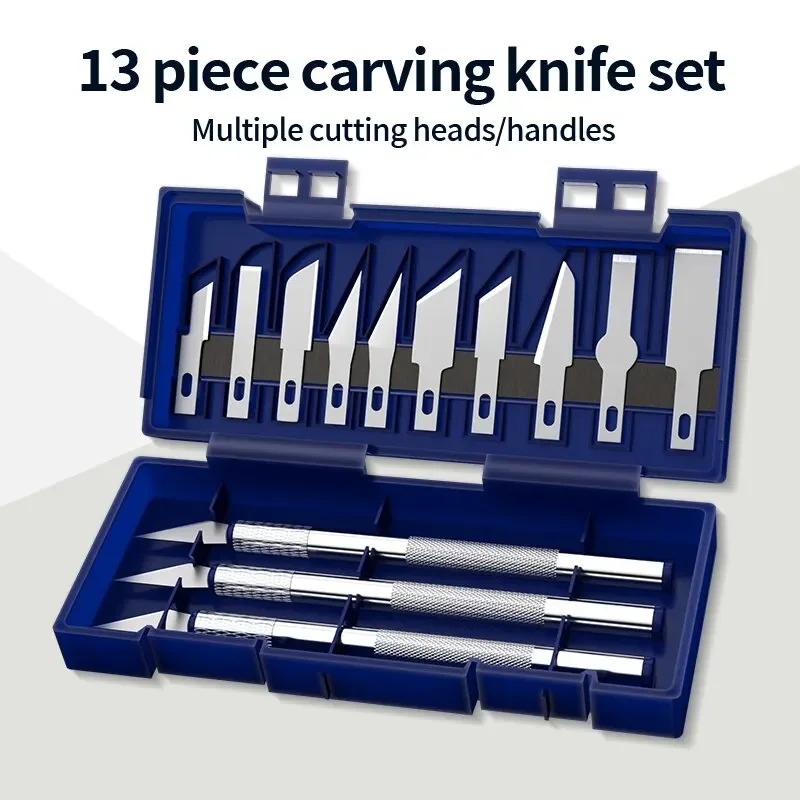 Escultura Metal Bisturi Faca Faca Kit Ferramentas Cortador de Papel de Madeira Craft Pen Gravura Suprimentos de Corte Faça Você Mesmo Stationery Utility Knife 13 Pcs