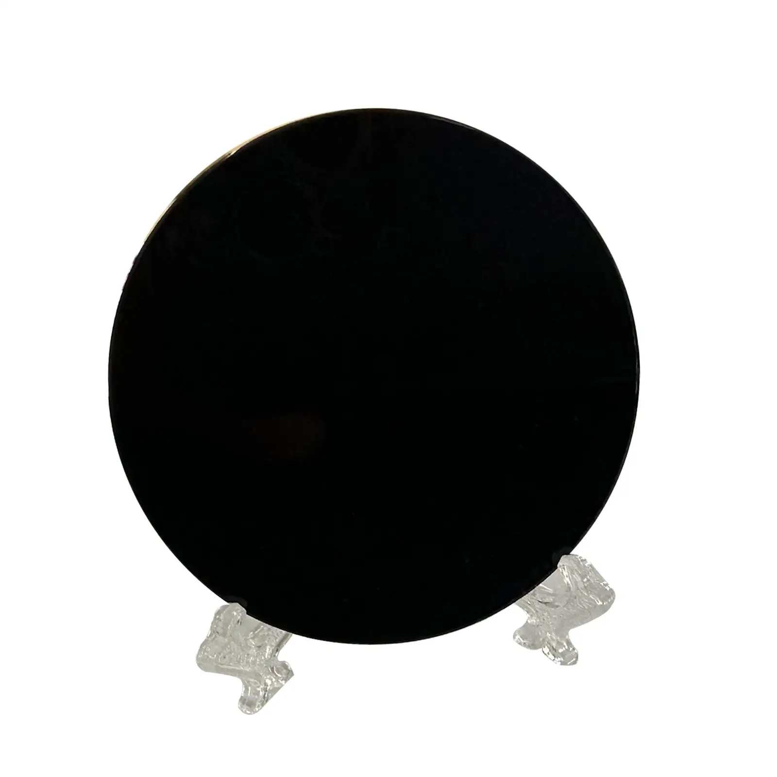 Polished Golden Obsidian Disc Round Circle Plate Rainbow Obsidian Mirror with Stand for Home Office Desk Decor