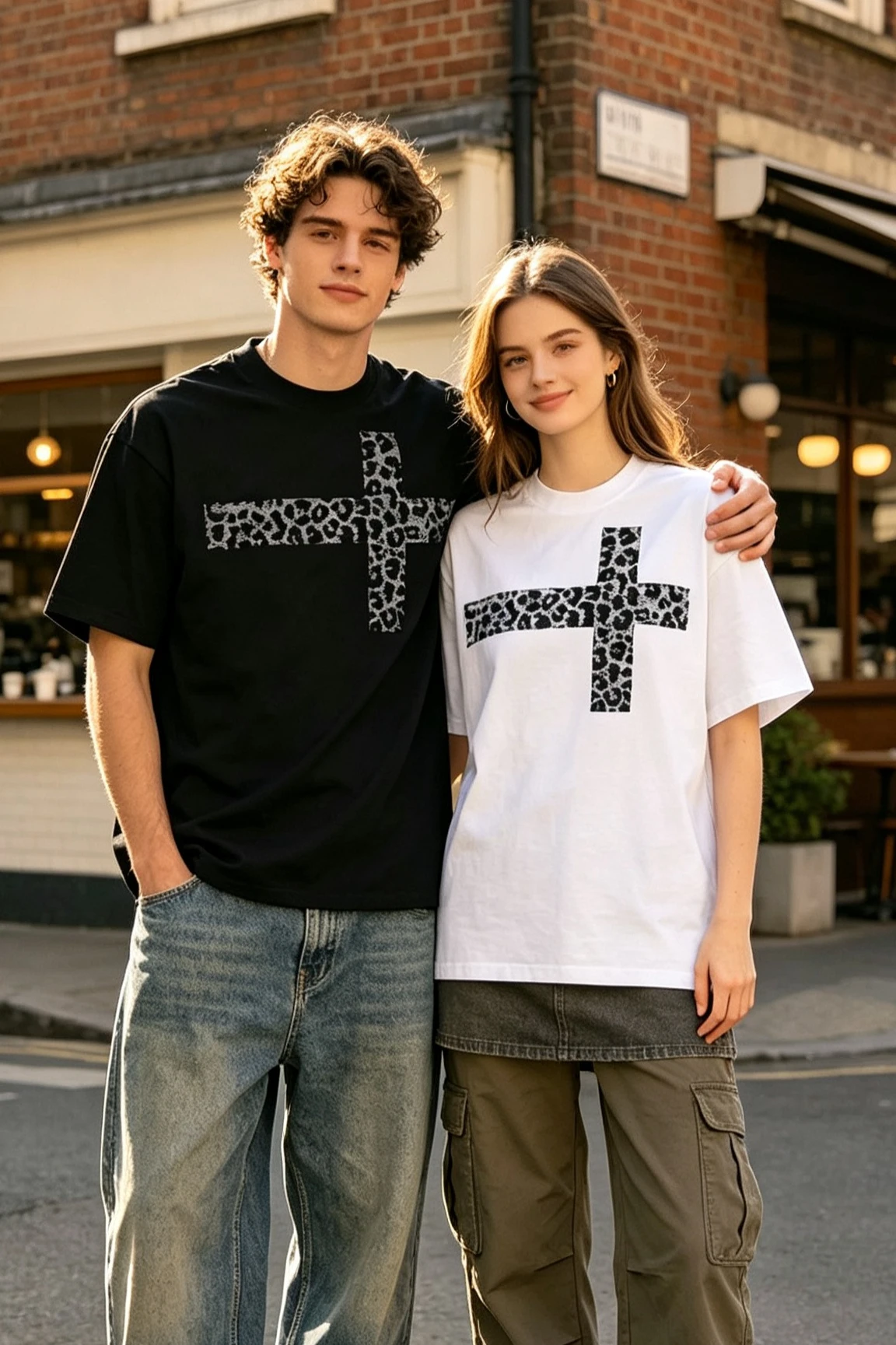 Cotton Short Sleeve T-shirt for Men and Women European and American Style Retro Design Sense Short Sleeve Print All Match Top