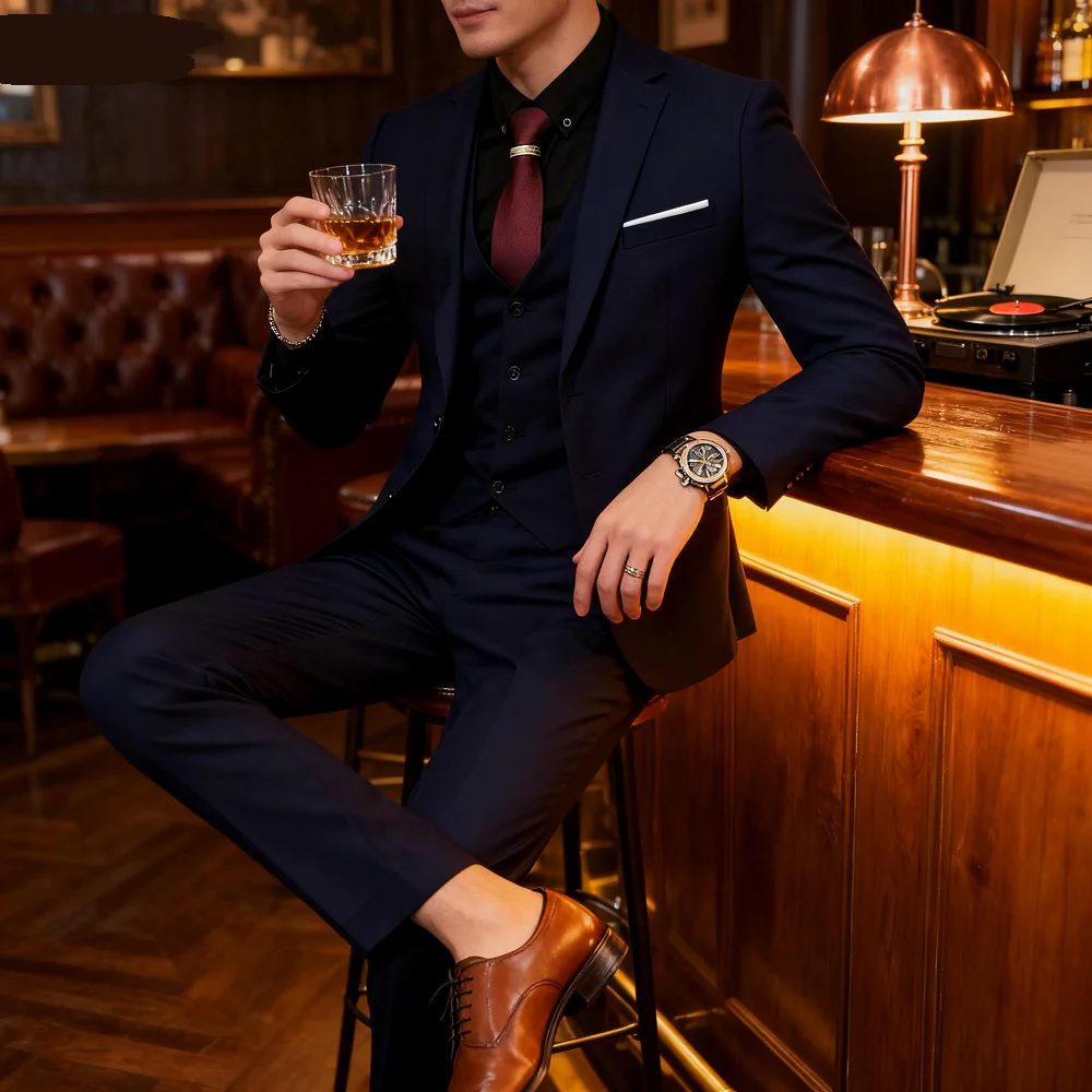 

Vestido de casamento do noivo (jaqueta + colete + calças) marca de alta qualidade cor sólida masculino casual escritório de negó