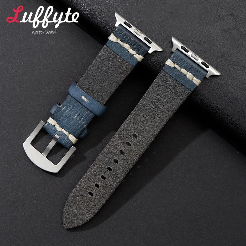 Vegetable Tanned Leather Strap for Apple Watch Ultra 2/1 SE SE2 Series 9 8 7 6 5 4 Watchband 49/45/44/42mm 41/40/38mm for iWatch