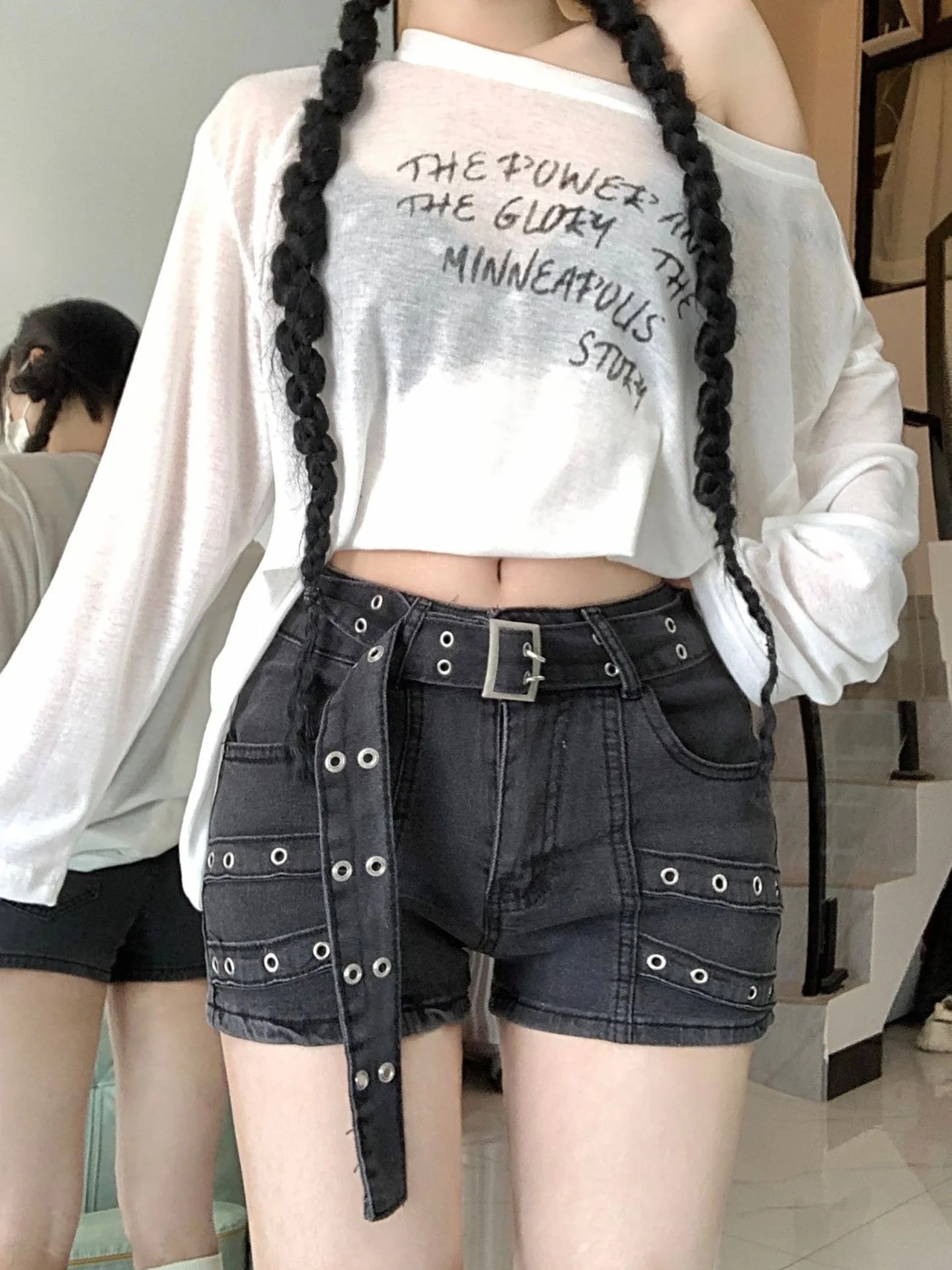

Retro American Black Denim Shorts Women's Summer New Style Sexy High Waist Slimming Workwear Personality Design Hot Pants