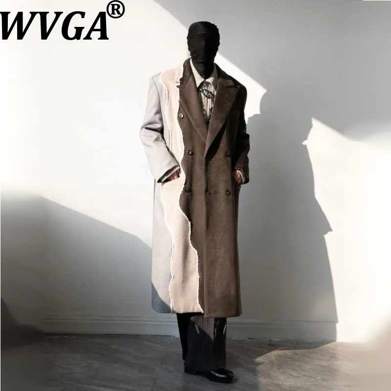 

Мужское шерстяное пальто средней длины WVGA, осенне-зимняя новинка, в стиле колор-блок, нишевый шик, повседневное, утепленное, с отложным воротником, W20408