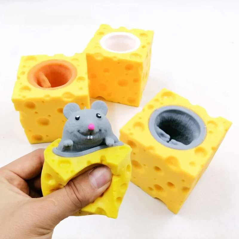 Blocs de souris et de fromage amusants Pop-Up, 2 pièces, jouet Anti-stress à presser, figurines de cache-cache, jouets anti-Stress pour enfants et adultes