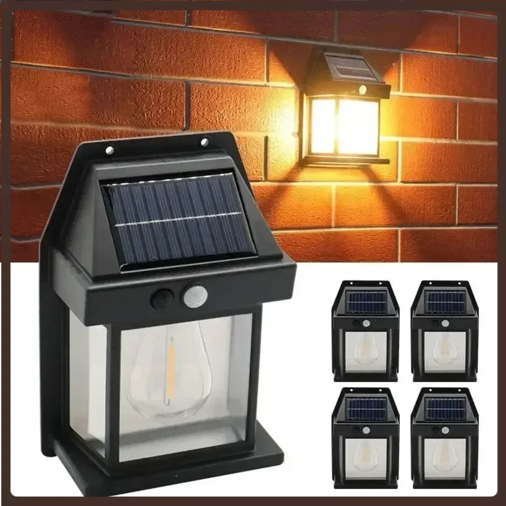 Super Bright Solar Tungsten Night Lamp 3 Modes Human Body Induction Wall Lamp Waterproof Courtyard Garden Decoration Lantern