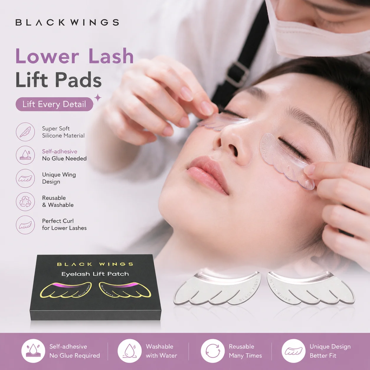 The Ultra Soft Q-Pop Features Sticky Wing Eye Patches Paired With Delicate and Shiny Thin Sheets, With a Unique Contour Design.