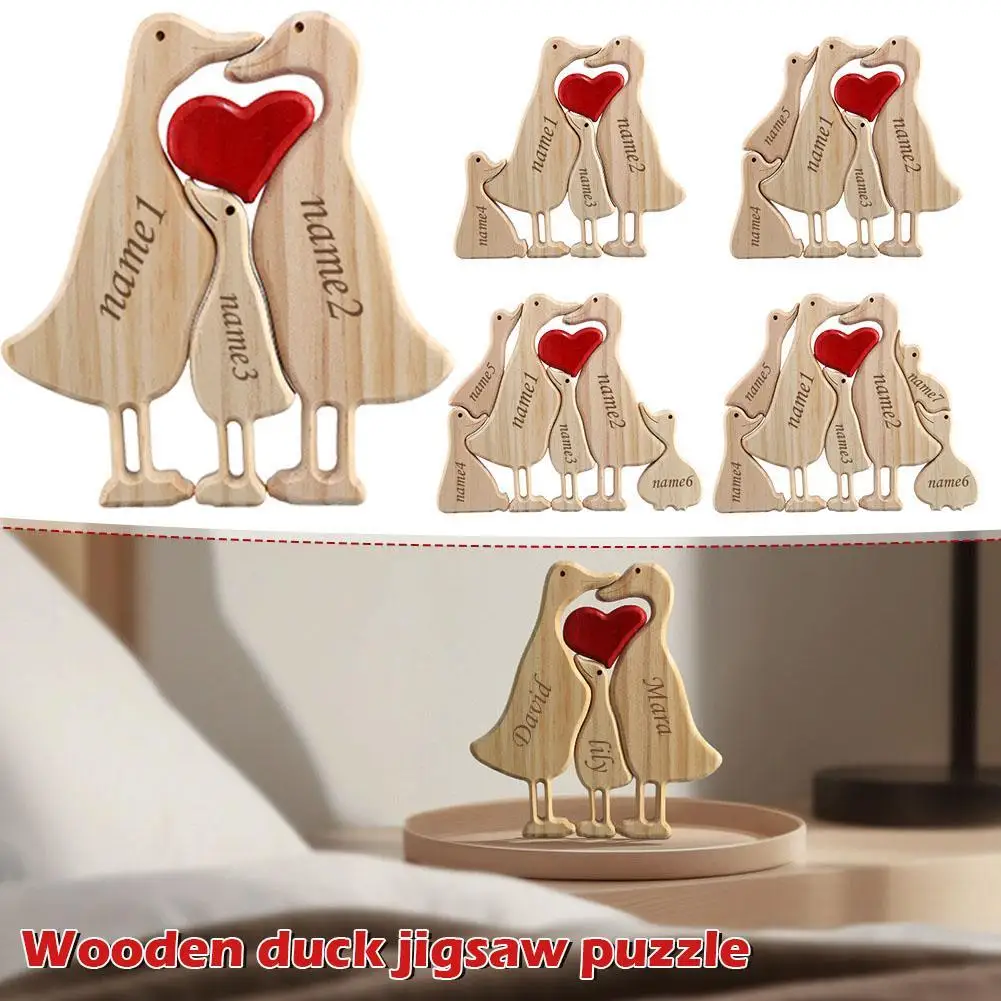 Personalized Duck Family Theme Wooden Art Puzzle 2024 Free Engraving Wooden Desktop Decorations Customized Gifts for Mom Dad