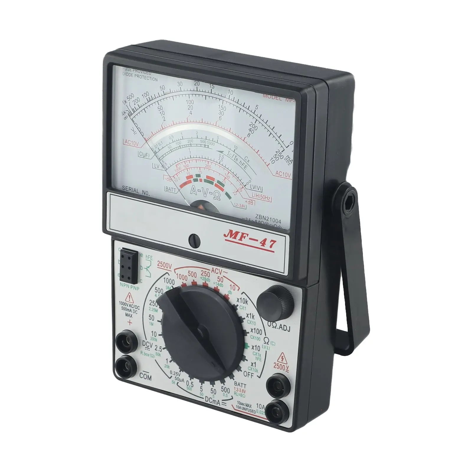 MF-47 Analog Multimeter with Measurement Capabilities for Voltage Current Resistance Capacitance Audio Level and Battery State