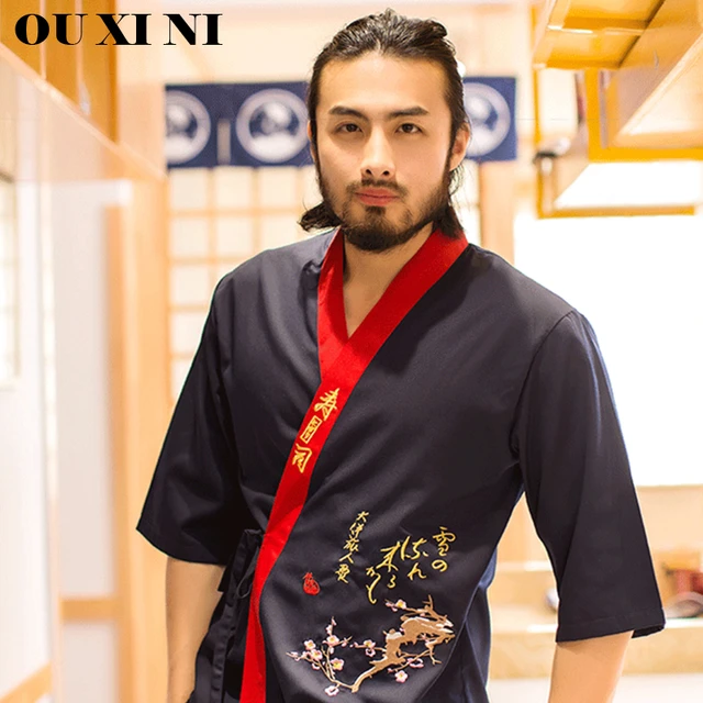 Manteau De Chef De Cuisine Sushi Uniforme De Cuisine Japonaise Chemise De Cuisine Unisexe Veste De Cuisine D hotel Barbecue Coreen Vetements De Travail Pour Serveur De Restaurant Brodee Chef Uniform P...