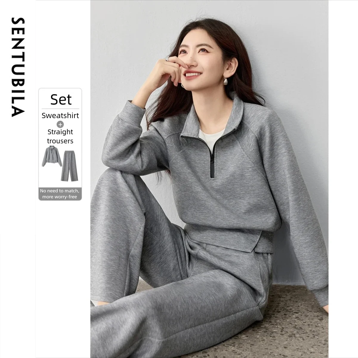 

SENTUBILA Pant Sets 2025 Autumn Women's Pullover Sweatshirt Straight Leg Pants Casual Sportswear New Two Piece Sets 153ZH2791