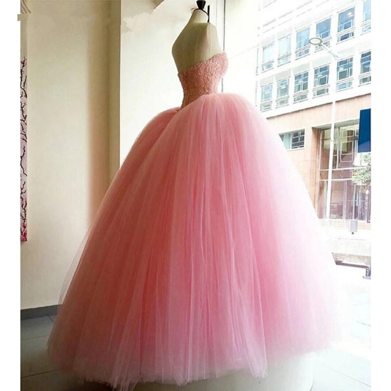 Bealegantom-vestido De baile De encaje rosa para quinceañera, traje De tul con cuentas y cordones para fiesta De graduación De 16 años