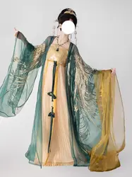 Chinese Hanfu Dress Women Traditional Embroidery Hanfu Halloween Carnival Fairy Cosplay Costume Gradient Red&Green Hanfu Costume