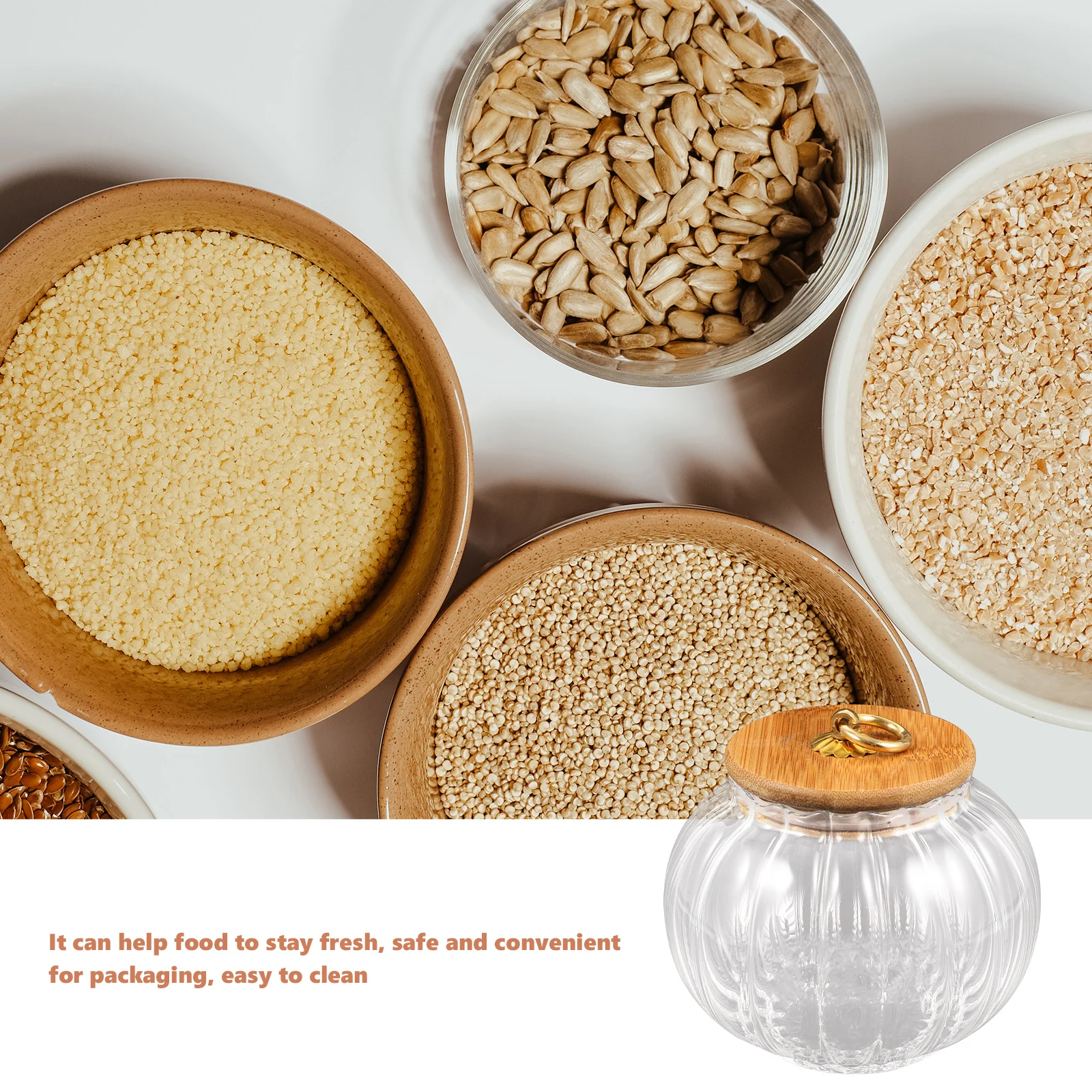 

Clear Glass Pumpkin Jar with Lid Grains Coffee Bean Airtight Canister Halloween Decor Pumpkin Shaped Tea Candy Storage Container