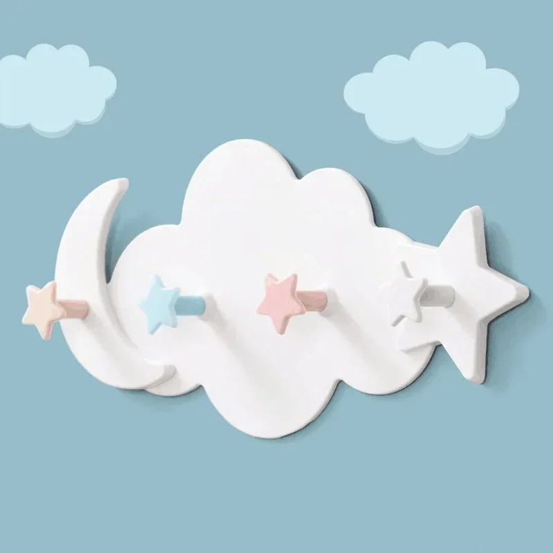 Creative Small Fresh Cloud Moon Traceless Hook Wall Mounted Living Room Key Bag Plastic Storage Rack Bathroom Towel Storage Hook