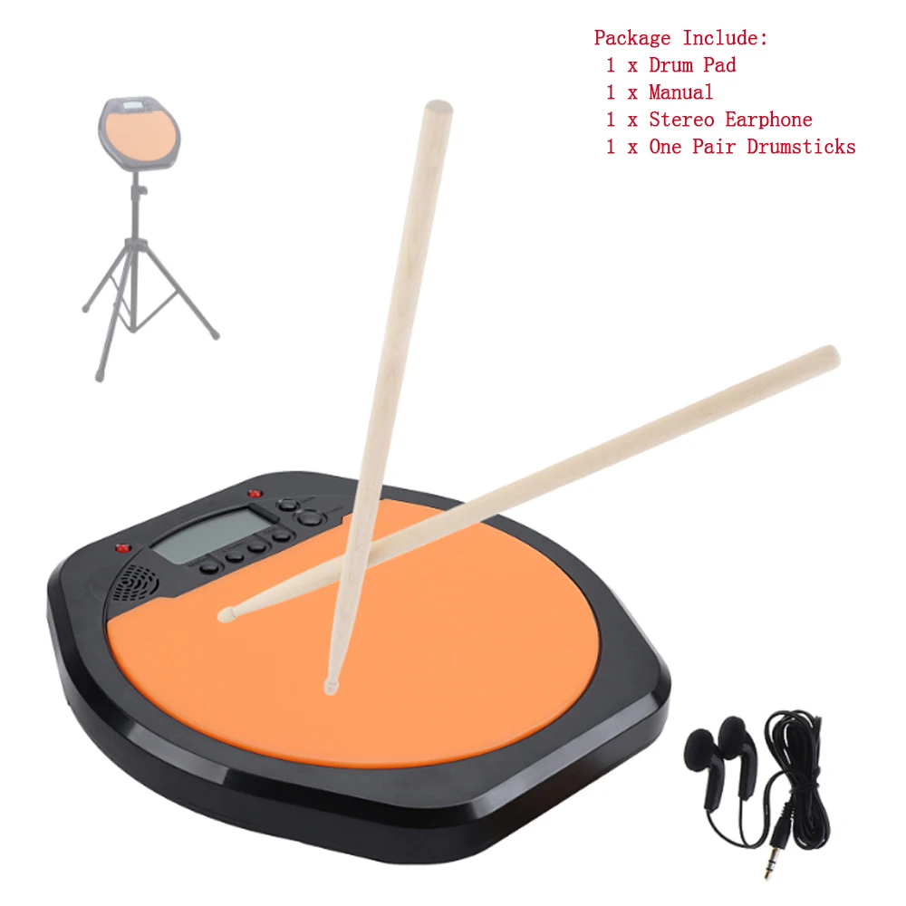 

8-дюймовый цифровой электрический барабанный коврик, тренировочный метроном с двумя барабанными палочками из кленового дерева, барабанные палочки